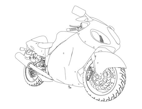 Contour of a sports motorcycle from black lines isolated on a white background. Perspective view. Vector illustration