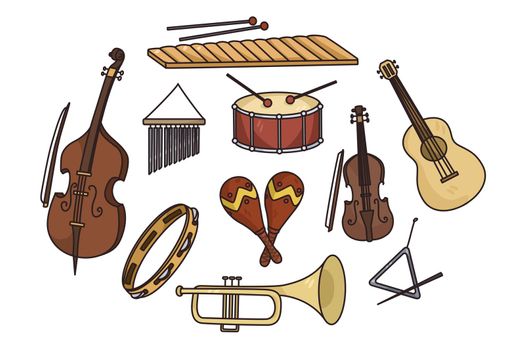 Set of various musical instruments for orchestra