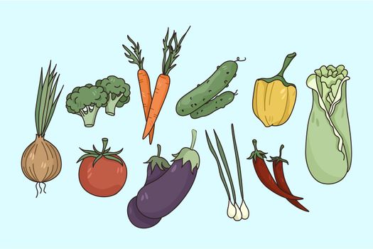 Vector set of diverse fresh vegetables
