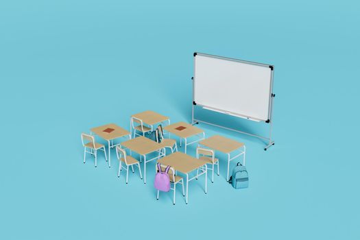 minimalist classroom with desks and whiteboard