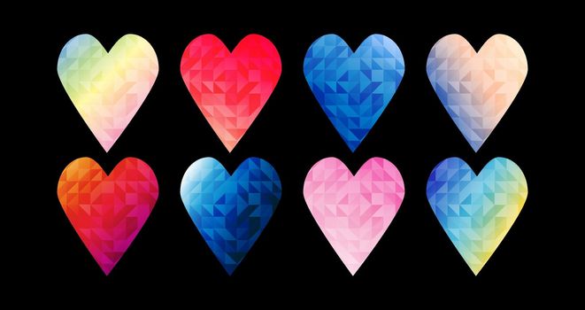 hearts collection low poly mosaic triangle style valentine's day elements