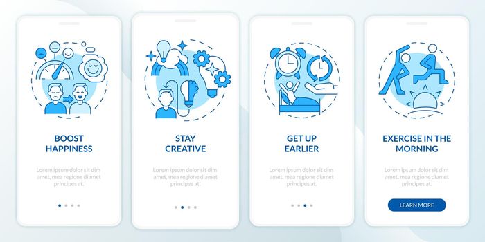 How to live balanced life blue onboarding mobile app screen