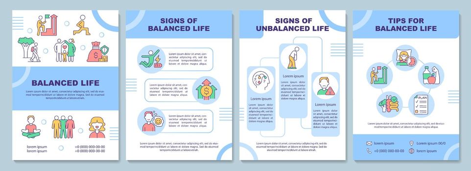 Balanced and unbalanced life blue brochure template