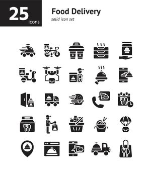 Food Delivery solid icon set.