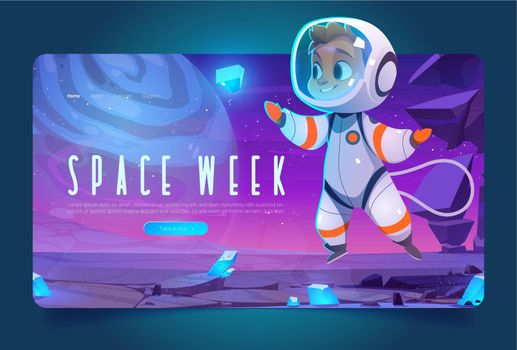 World space week banner with spaceman in cosmos