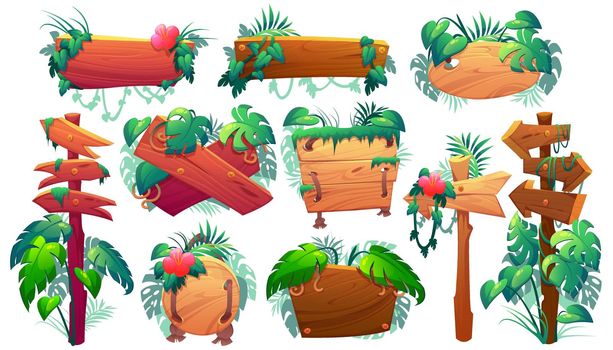 Wooden signboards, planks and pointers in jungle