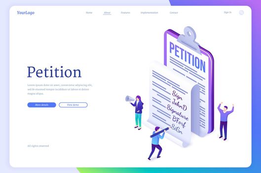 Vector landing page of petition