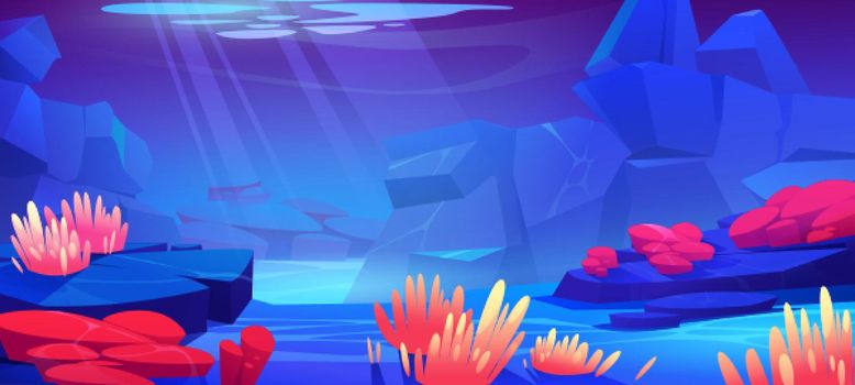 Underwater sea landscape with marine animals