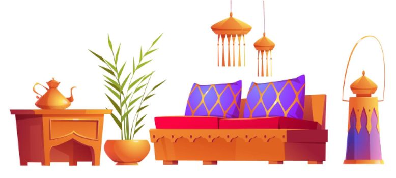 Set of interior furniture or stuff in arabic style