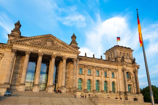 Building of reichstag Berlin parliament in the bright sunny day. Berlin, Germany - 05.17.2019