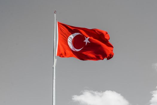 Turkish national flag hang on a pole 