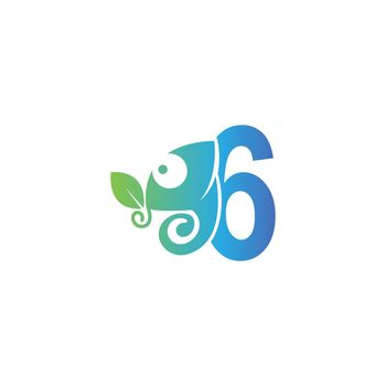 Number 6 icon with chameleon logo  design template