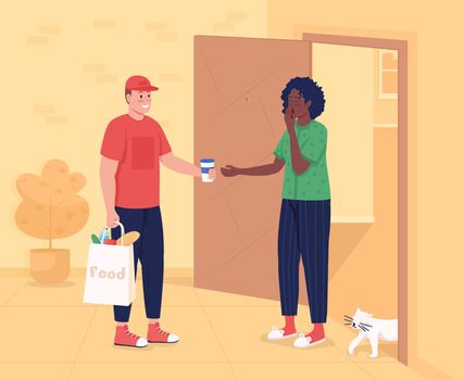 Groceries delivery flat color vector illustration