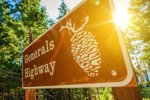 Generals Highway Sign in Sequoia National Park, California, United States.