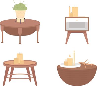 Decorative table semi flat color vector item set