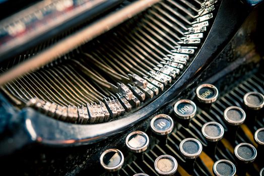 Types of Vintage Typewriter Machine Closeup.