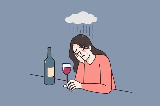 Stressed woman with alcohol addiction feel depressed