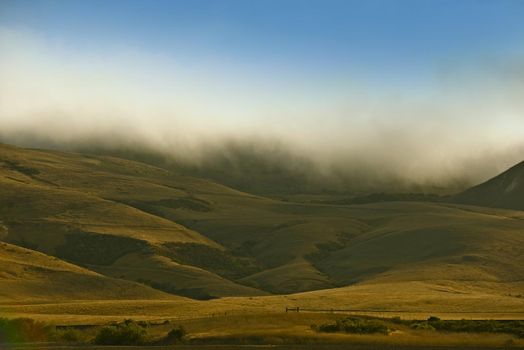 Californian Foggy Hills. California Countryside Landscape - Pacific Shores. Nature Collection.