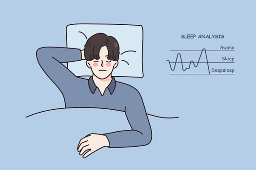 Calm man asleep relax in bed have sleep analysis