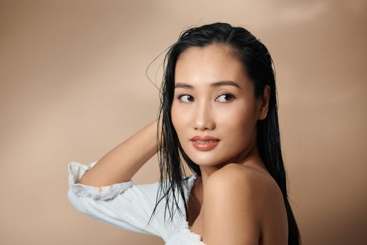 Beauty woman asia beauty for background beige