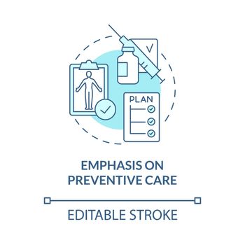 Emphasis on preventive care turquoise concept icon