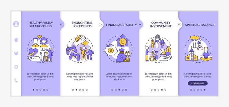 Signs of balanced life purple and white onboarding template