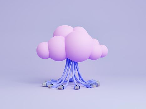 spherical cloud with several ethernet cables falling