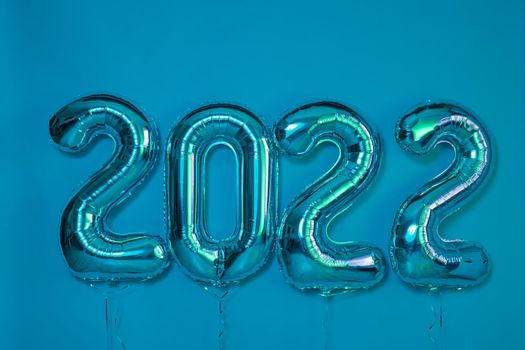 number balloons New year 2022 celebration Decorative design elements blue background. High quality photo