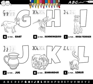 educational cartoon alphabet letters set from G to L color book page