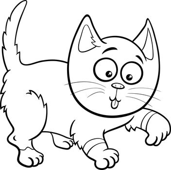 playful cartoon cat or kitten coloring book page