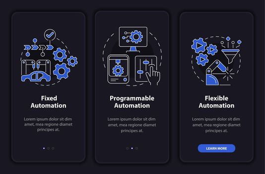 Automation types night mode onboarding mobile app screen