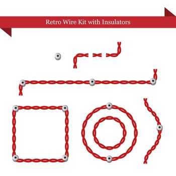 Retro wiring kit, red stranded or twisted cable with ceramic insulators