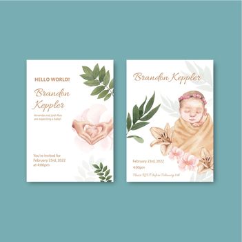 Baby shower card template with newborn baby concept,watercolor style