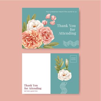 Postcard template with boho flower wedding concept,watercolor style