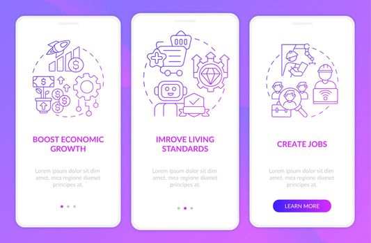Positive automation impact on society purple onboarding mobile app screen