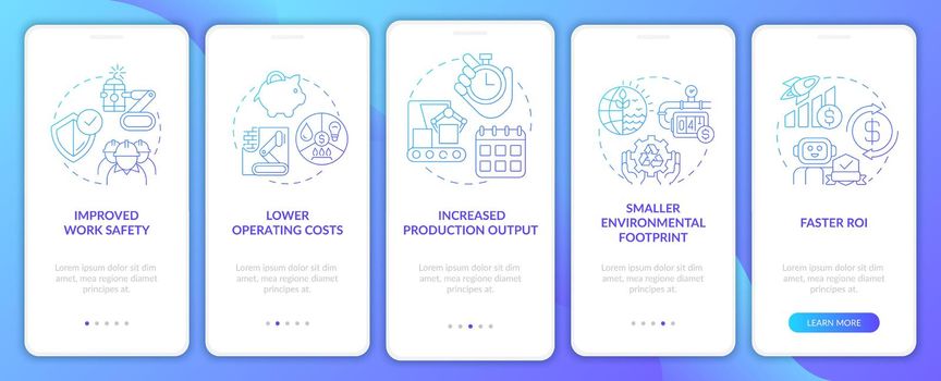 Benefits of automation blue gradient onboarding mobile app screen