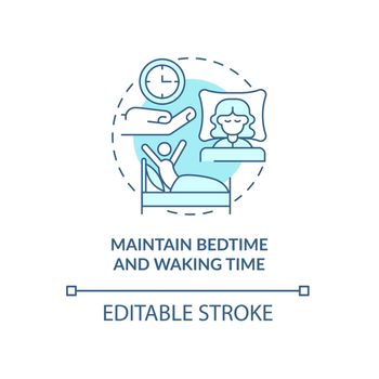 Maintain bedtime and waking time turquoise concept icon