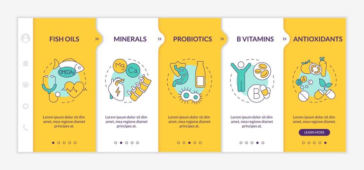 Dietary supplements yellow and orange onboarding template
