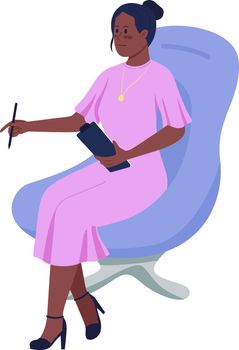 Smiling counselor sitting in armchair semi flat color vector character