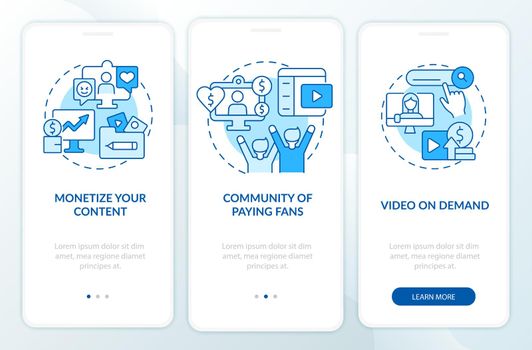 How to earn money from subscription blue onboarding mobile app screen