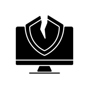 Cybersecurity vulnerability black glyph icon