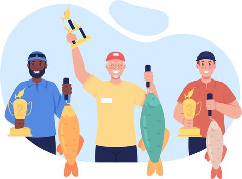 Angling championship winners 2D vector isolated illustration