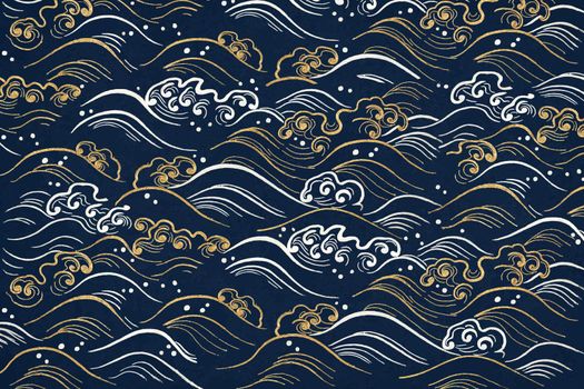 Blue wave pattern background vector, featuring public domain artworks