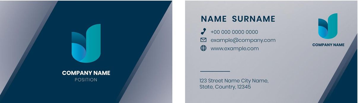 Business card editable template vector in blue tone