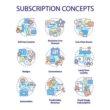 Subscription concept icons set
