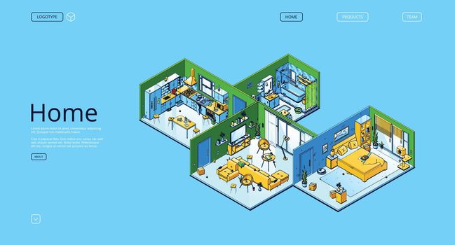 Home isometric landing page with apartment design