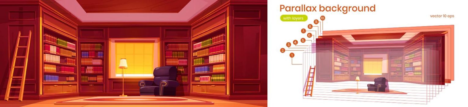 Parallax background with library interior
