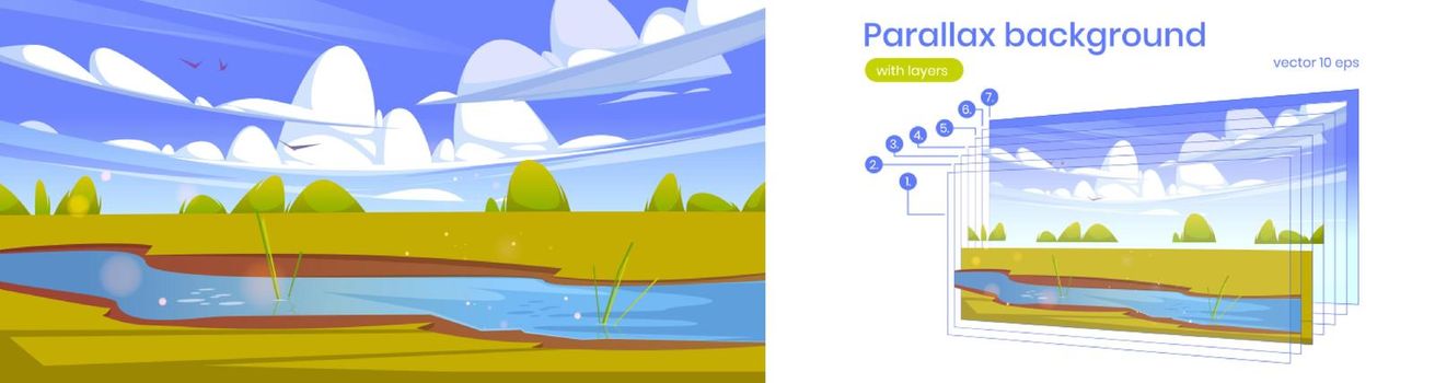 Parallax background, cartoon scenery 2d landscape