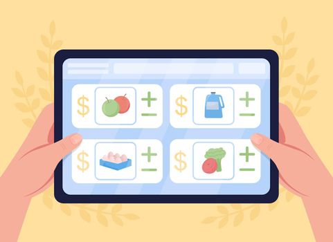 Buy food online flat color vector illustration