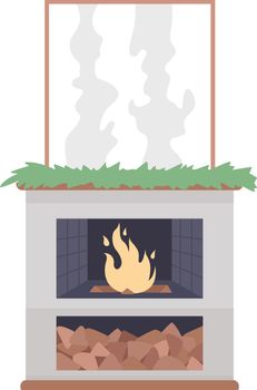 Modern fireplace semi flat color vector item